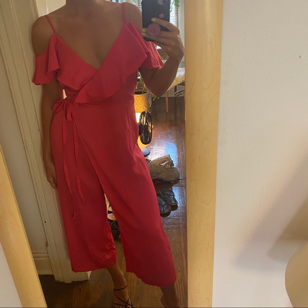 Zara hot pink fuschia jumpsuit romper sz M